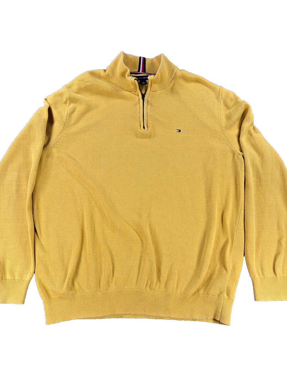 Tommy Hilfiger Men’s Yellow Quarter Zip Sweater Classic Fit Pullover Size XXL